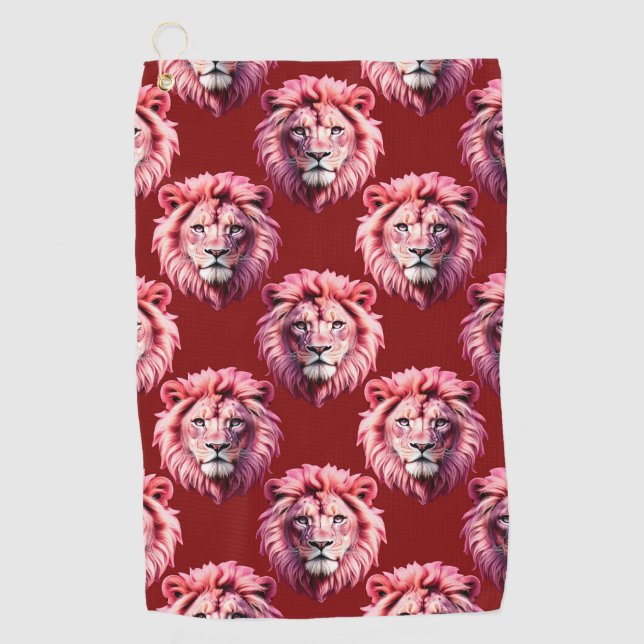 Serviette De Golf Tête de lion rose bordeaux Design  (Devant)