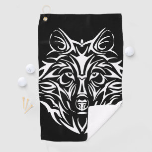 Serviette De Golf Tête de loup blanc sur noir