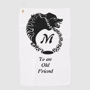 Serviette De Golf Tête de loup noir de tribus Silhouette Laurel Mon