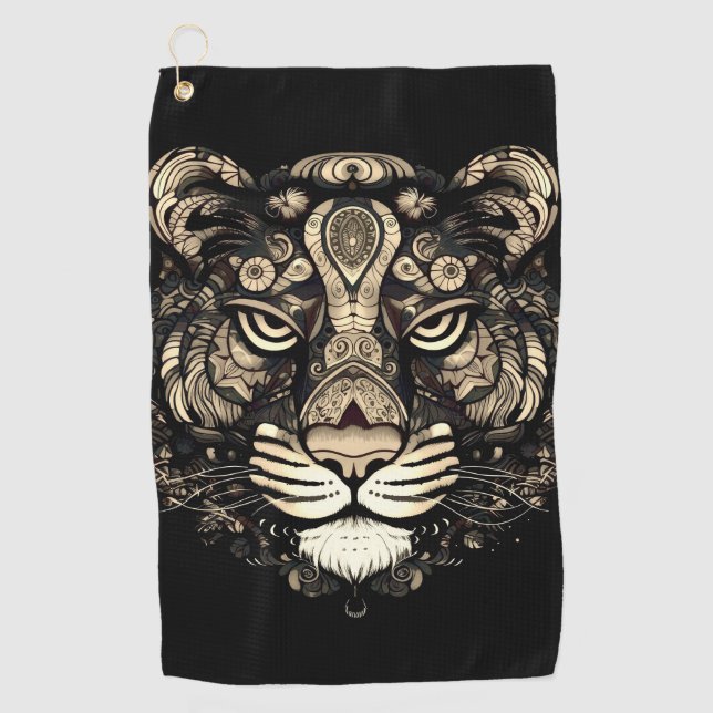 Serviette De Golf Tête de Tigre Doré  (Devant)