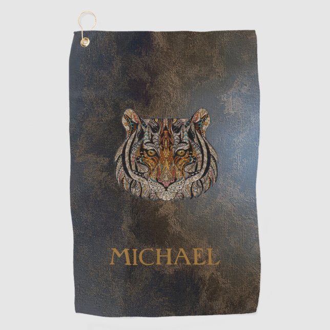 Serviette De Golf Tête de tigre, visage, aspect cuir  (Devant)