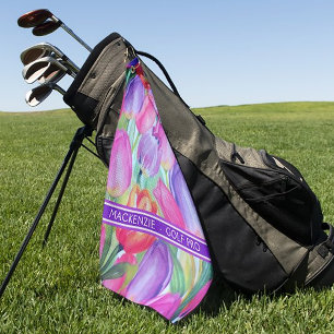 Serviette De Golf TEXTE BLANC DE MONogramme FLORAL ROSE