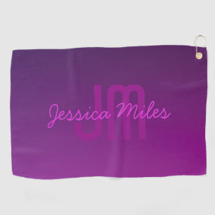 Serviette De Golf Texte monogramme modifiable moderne & Ombre violet