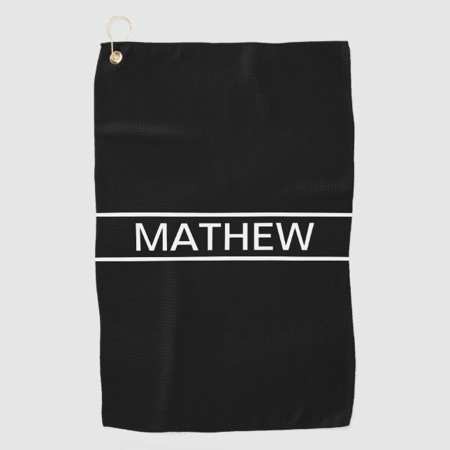 Serviette De Golf Texte personnalisable | Bold Modern Black & White (Devant)