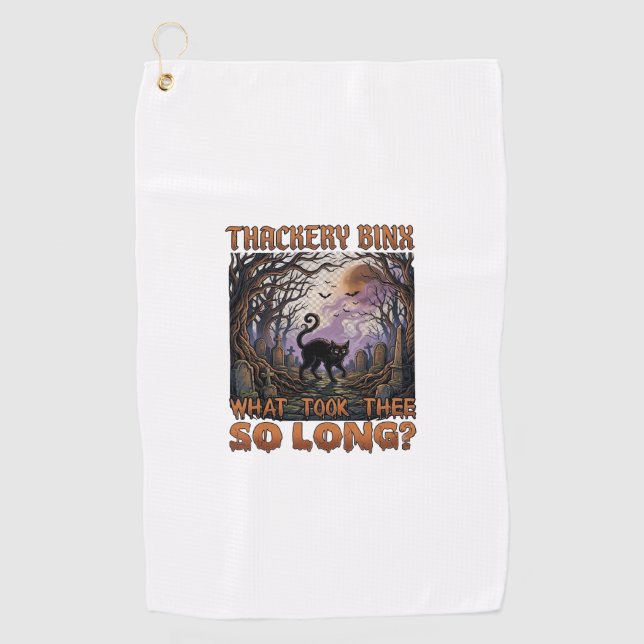 Serviette De Golf Thackery Binx Chat Noir Halloween Cimetière Chauve (Devant)