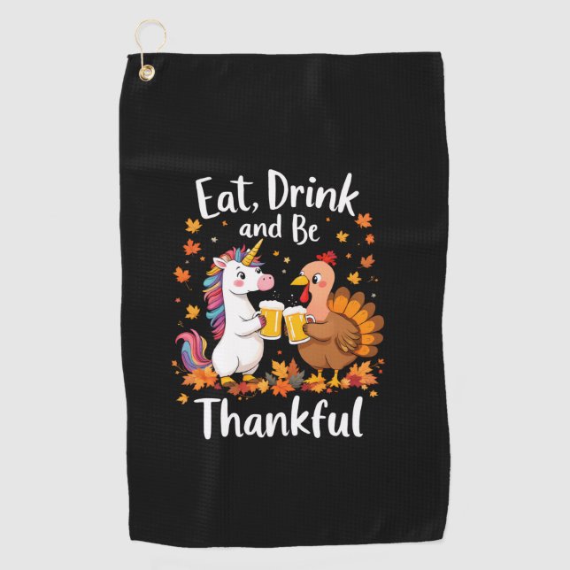 Serviette De Golf Thanksgiving Funny Unicorn Turkey Day Beer Long Sl (Devant)