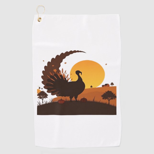 Serviette De Golf Thanksgiving Turquie Silhouette - Sunset Harvest S (Devant)