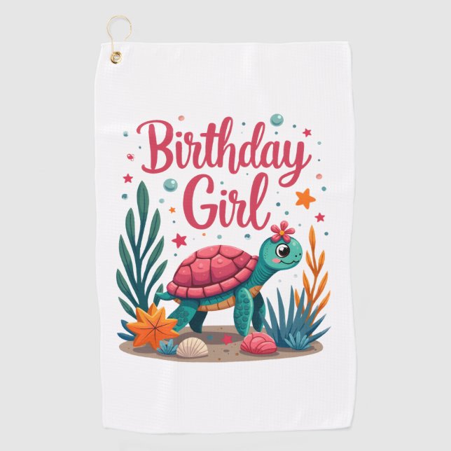 Serviette De Golf Thème de fête d'anniversaire Tortue de mer Fille d (Devant)