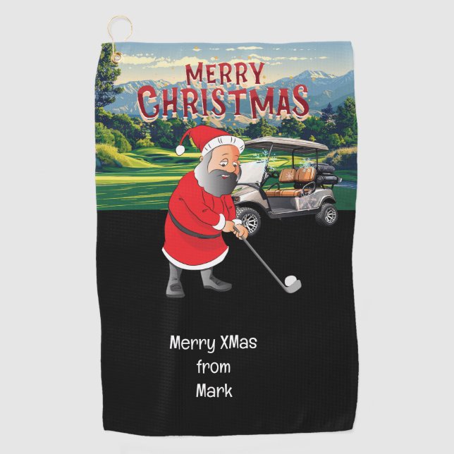 Serviette De Golf Thème de Noël de golf avec le Père Noël (Devant)