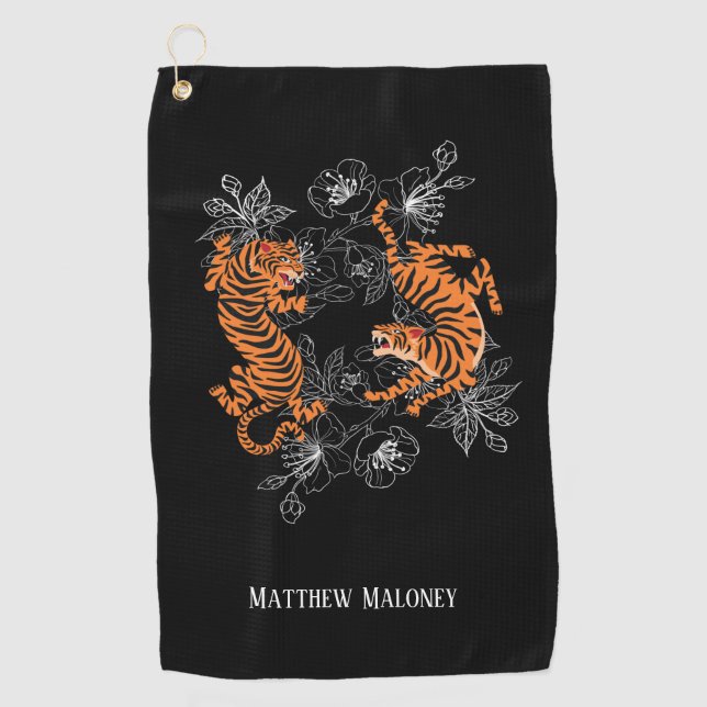 Serviette De Golf Tigre Avec Cerisier Fleur Golf Votre Nom (Devant)
