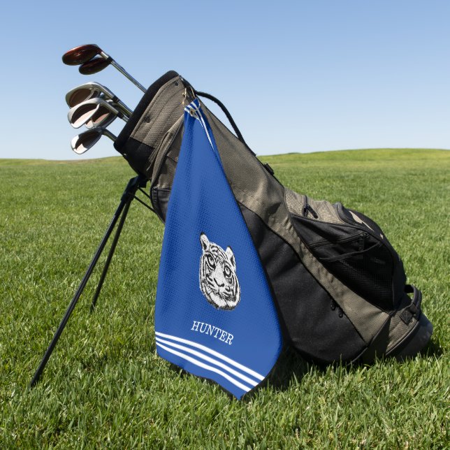 Serviette De Golf Tigre blanc personnalisé et trois bandes sur le bl (Vert)