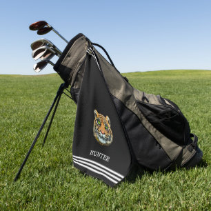 Serviette De Golf Tigre personnalisé et trois rayures sur fond noir