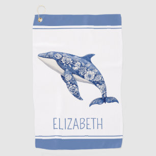 Serviette De Golf Toile Bleue Plage Florale Dauphin Personnalisé