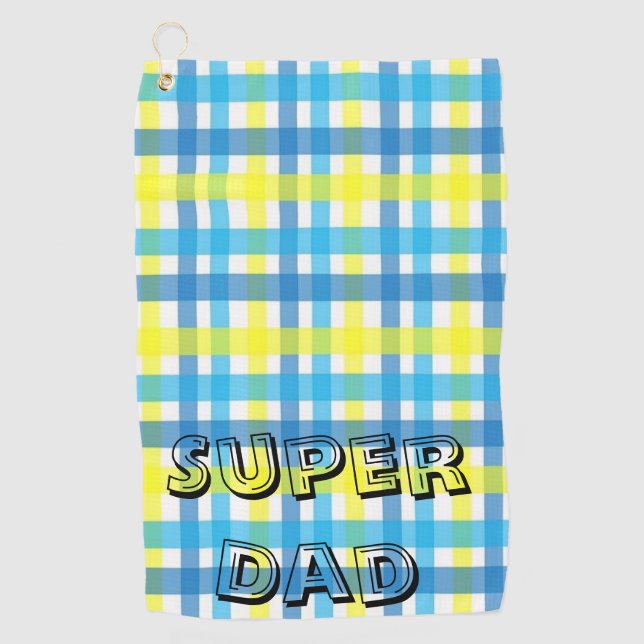 Serviette De Golf Toit de golf bleu jaune Plaid Super Papa (Devant)