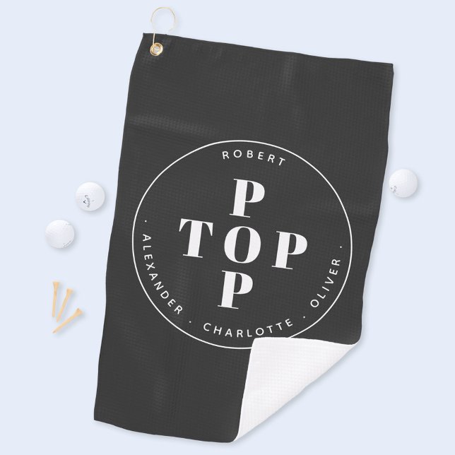 Serviette De Golf Top Pop Père Papa Nom de famille personnalisé (Top Pop personalized father grandad children grandchildren name golf towel)