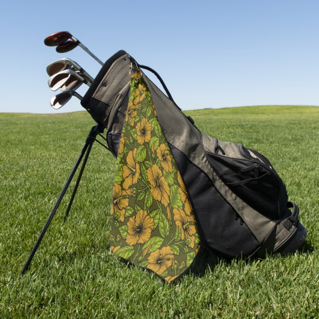 Serviette De Golf Torchon de golf fleurs d'hibiscus jaune (Vert)