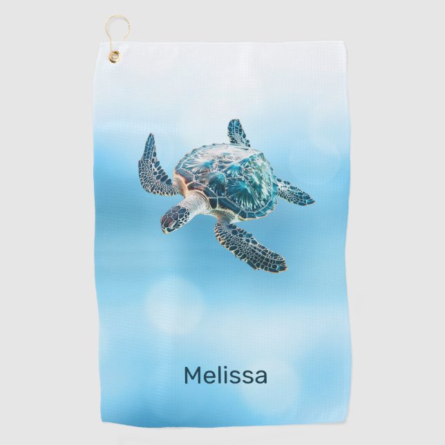 Serviette De Golf Tortue de mer Turquoise | Côtier (Devant)