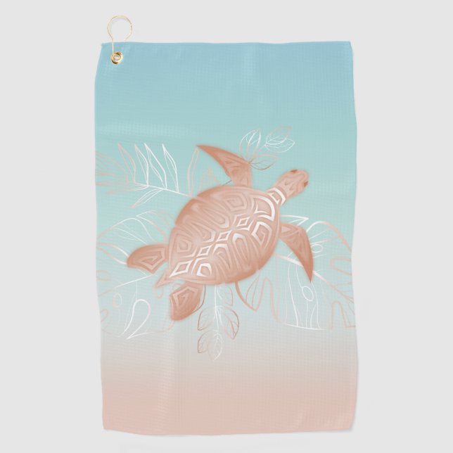 Serviette De Golf Tortue Rose Gold Feuilles Tropicales (Devant)
