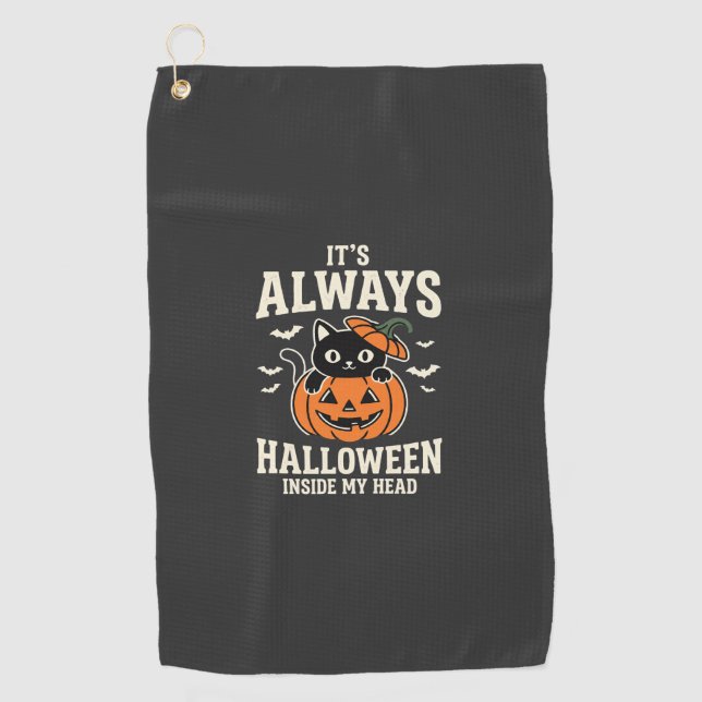 Serviette De Golf Toujours Halloween Chat Noir Design de Citrouille (Devant)