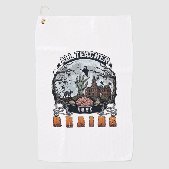 Serviette De Golf Tout enseignant aime les cerveaux Halloween Zombie (Devant)