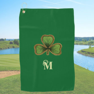 Serviette De Golf Trèfle irlandais et monogramme vert de la Saint-Pa