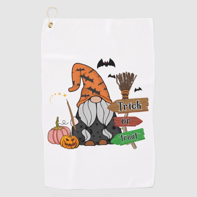 Serviette De Golf Trick ou traiter Halloween thème Gnomes (Devant)