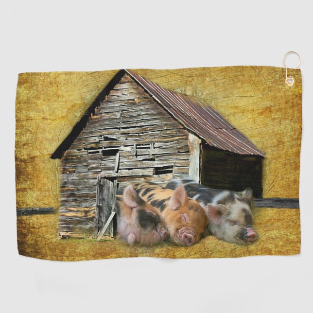 Serviette De Golf Trois Petits Cochons À La Grange Rustique Snoozing (Horizontal)