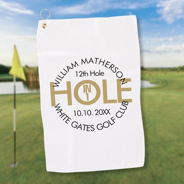 Serviette De Golf Trou moderne en un noir et or (Modern Hole in One Black And Gold Golf Towel)