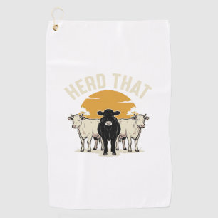 Serviette De Golf Troupeau de vaches drôles design de gravure vintag