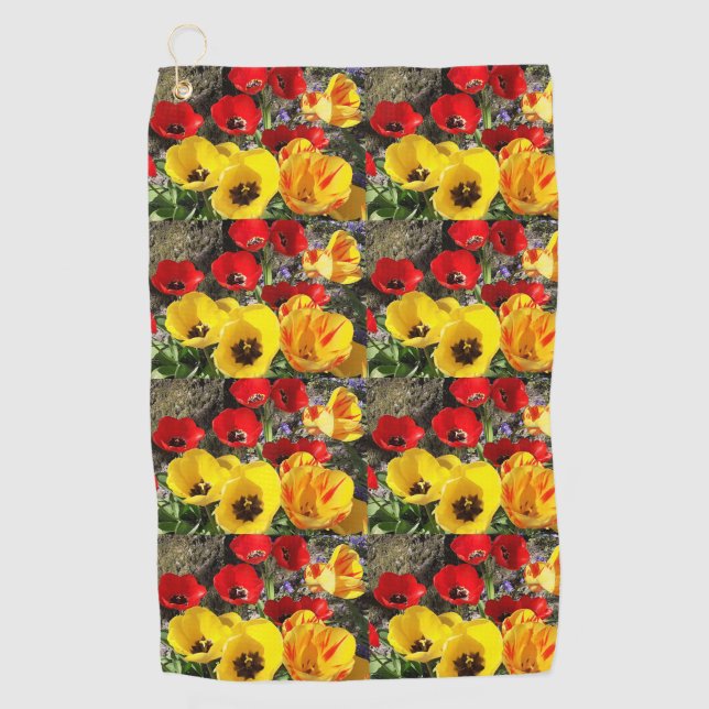Serviette De Golf Tulipes jaunes et rouges  (Devant)