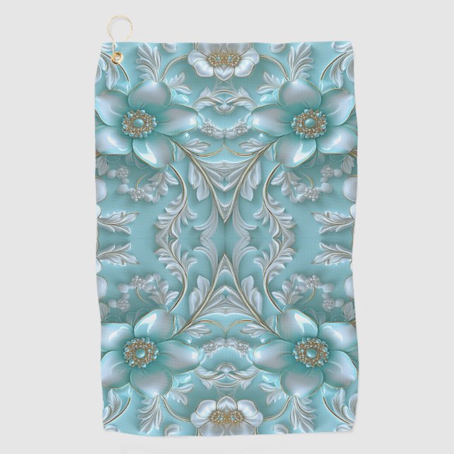 Serviette De Golf Turquoise Blanc Floral Golf Towne (Devant)