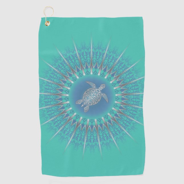 Serviette De Golf Turquoise en argent Turquoise Mandala Maritime (Devant)