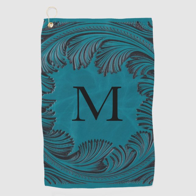Serviette De Golf Turquoise Faux Cuir Ouest Floral (Devant)
