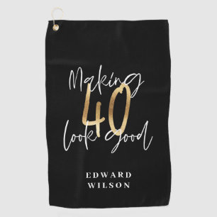 Serviette De Golf Typographie moderne noir et or 40e anniversaire