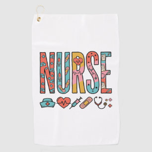 Serviette De Golf Typographie vintage d'infirmière icône médicale co