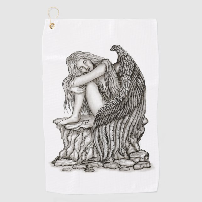 Serviette De Golf Un ange endormi sur la pierre (Devant)