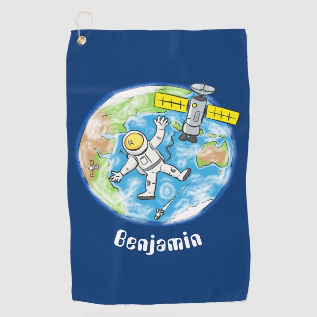 Serviette De Golf Un astronaute amusant dans l'espace et la bande de (Devant)