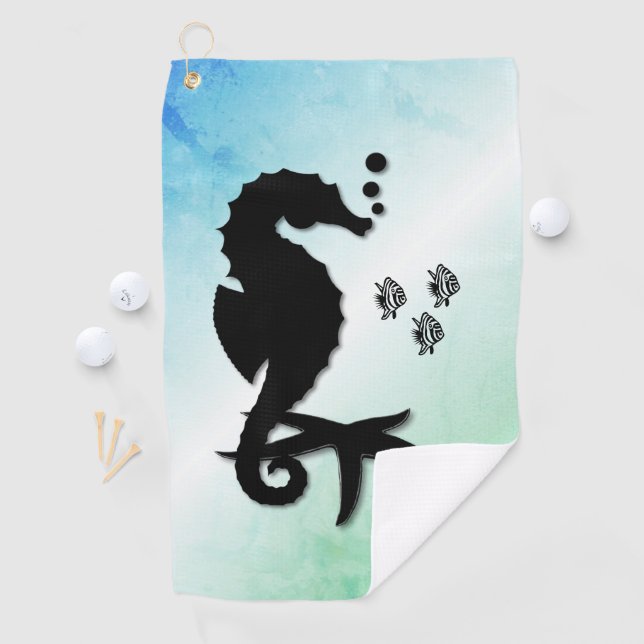Serviette De Golf Un cheval de mer dans le vert (En situation)
