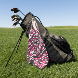 Serviette De Golf Un design cachemire décoratif avec rouge vif et ép