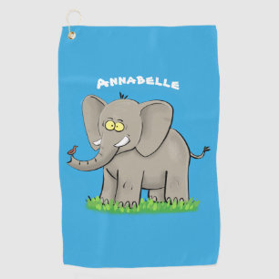 Serviette De Golf Un joli éléphant drôle avec un oiseau sur le tronc