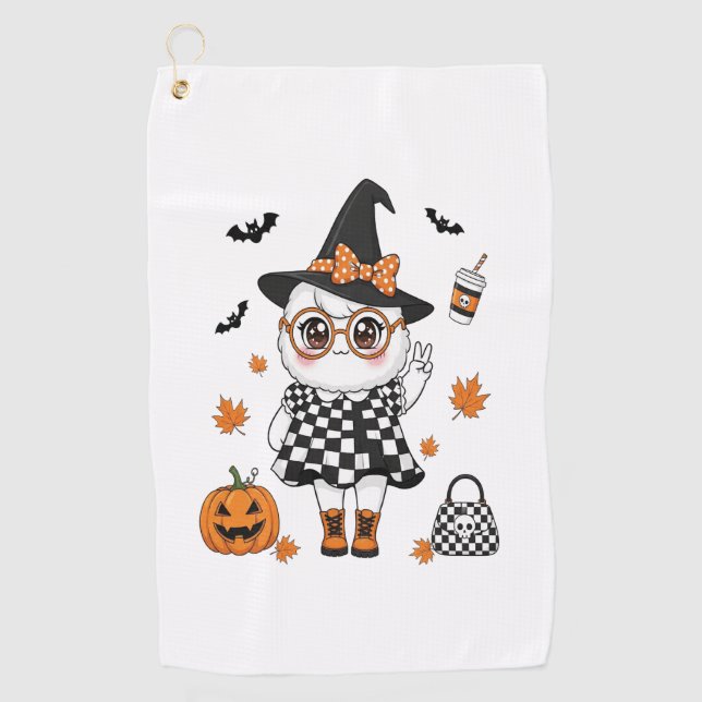 Serviette De Golf Un joli fantôme d'Halloween (Devant)