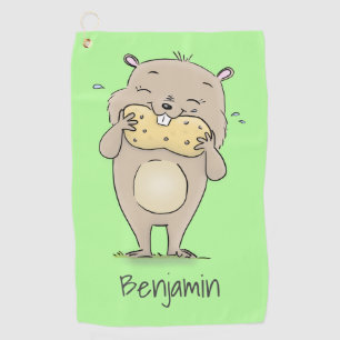 Serviette De Golf Un joli hamster souriant avec un dessin animé d'ar