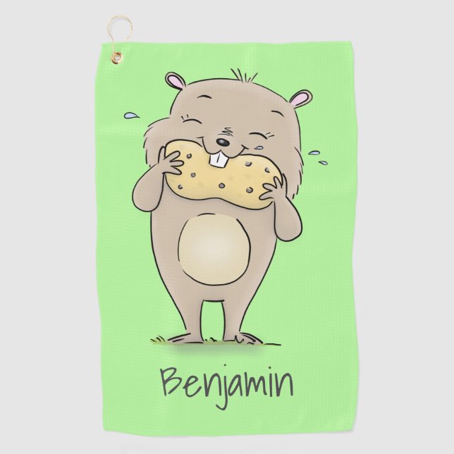 Serviette De Golf Un joli hamster souriant avec un dessin animé d'ar (Devant)