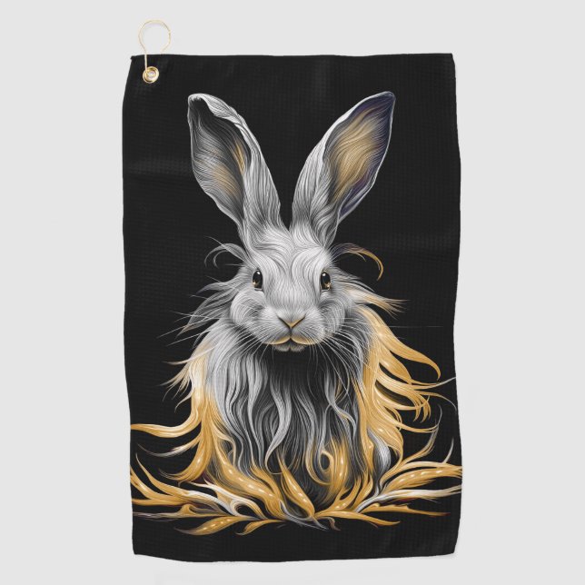 Serviette De Golf Un lapin gris génial en feu (Devant)