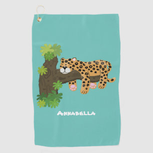 Serviette De Golf Un mignon léopard dormant dans un arbre dessin ani