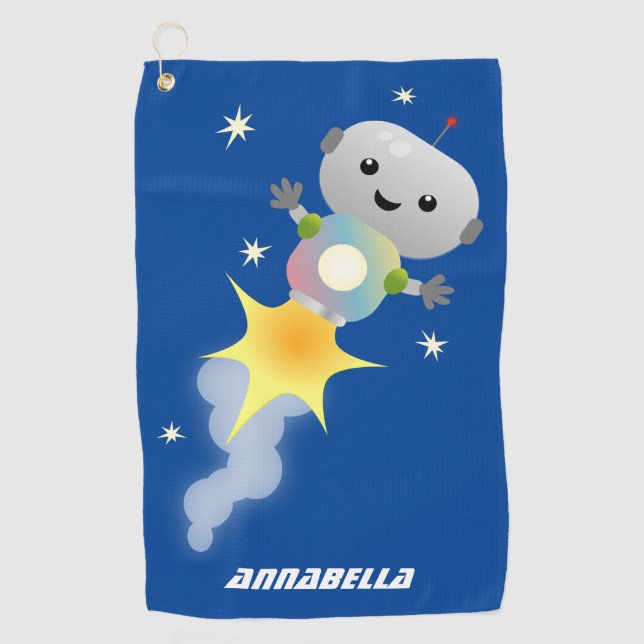 Serviette De Golf Un mignon robot volant dans l'espace dessin animé (Devant)