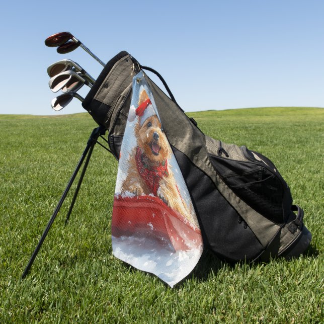 Serviette De Golf Un Terrier australien à la luge, qu'il neige Noël