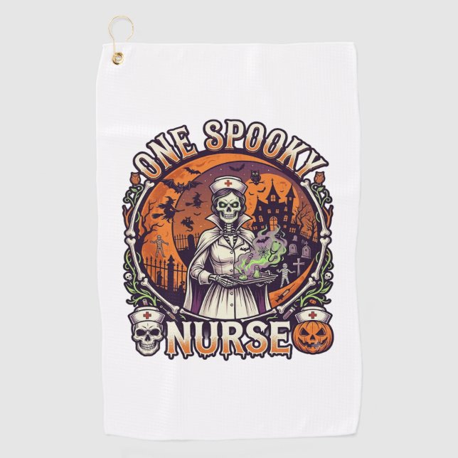 Serviette De Golf Une infirmière effrayante Halloween squelette poti (Devant)