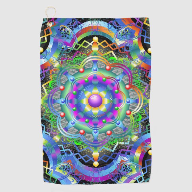 Serviette De Golf Univers Mandala Couleurs Psychédéliques (Devant)