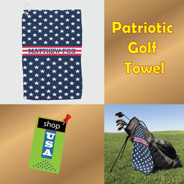 Serviette De Golf USA Patriotic Golfer ⭐ étoiles & rayures Monogramm (Créateur téléchargé)